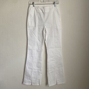 NWT Hue Women Small White Bootcut Jeans Chambray Flare Pull Up Pants fits 4 - 6